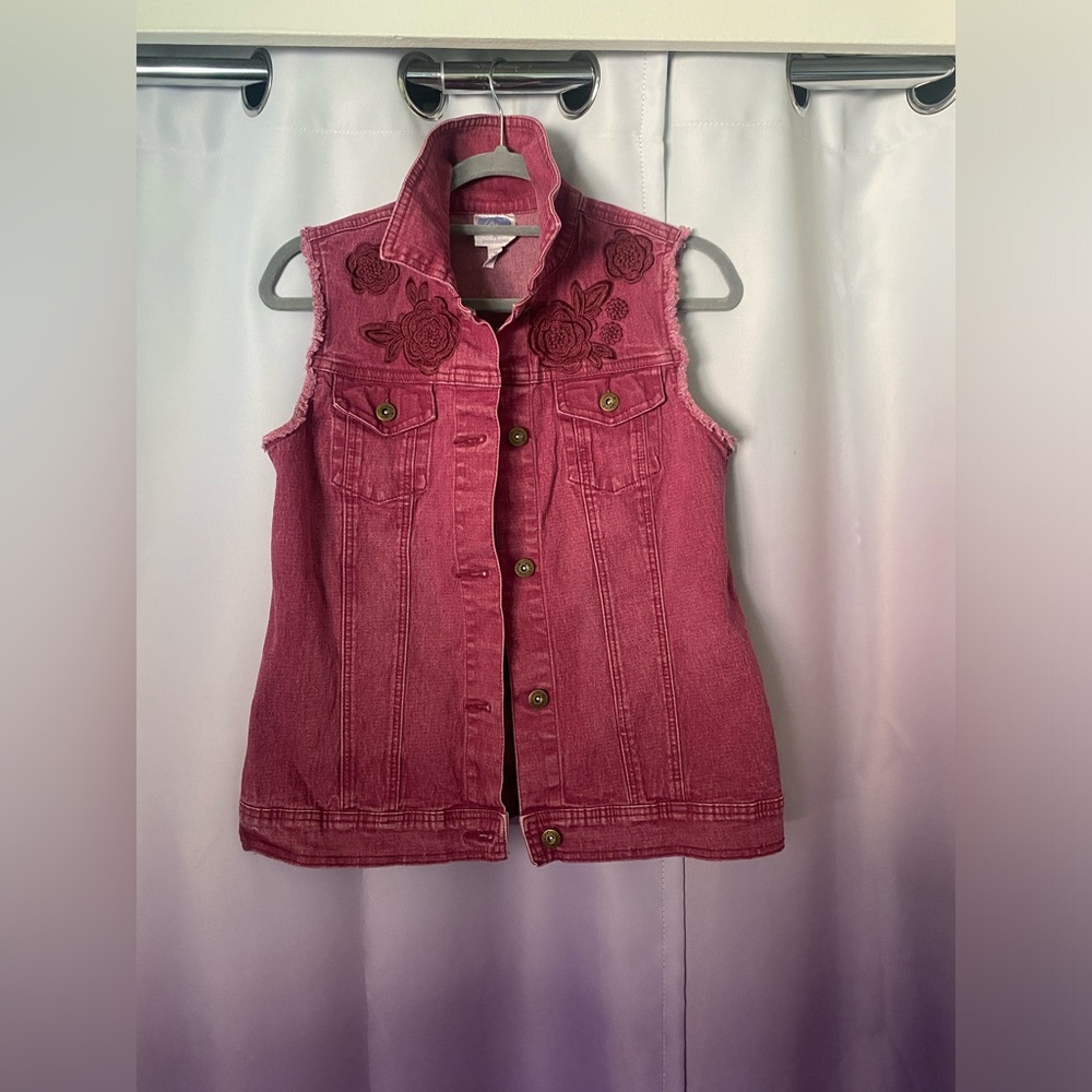 90s Diane Gilman Rose Embroidered Vest size Medium